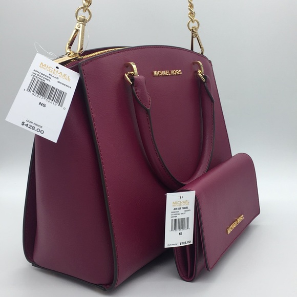 MICHAEL KORS ELLIS LG SATCHEL & LG WALLET MAGENTA - Picture 3 of 8